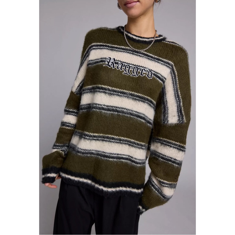 The Ragged Priest Green and Cream Crew Neck Sweater - Picture 3 of 3